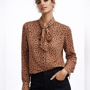 Esqualo Leopard Print Blouse with Front Tie